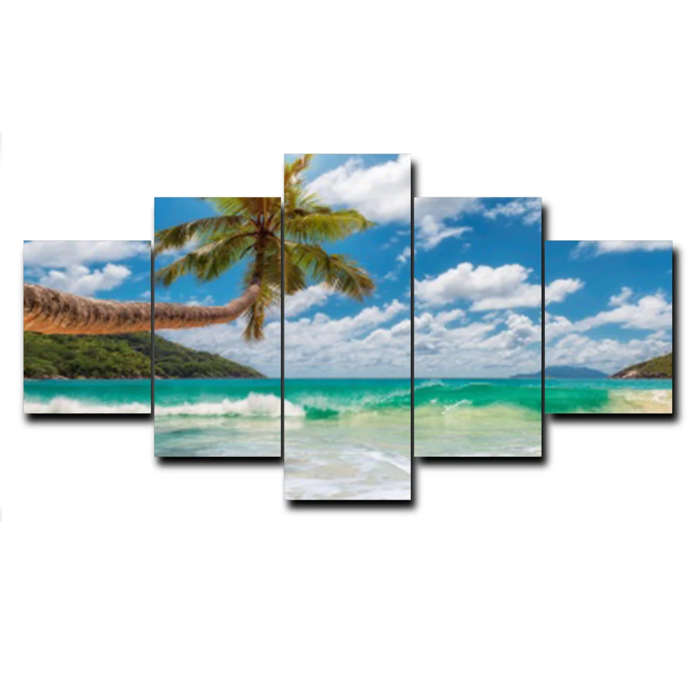 

5 Panel Outside Posters and Prints Wall Artwork Palm Tree Cloud Vintage Canvas Painting for Living Room Home Decoration No Frame