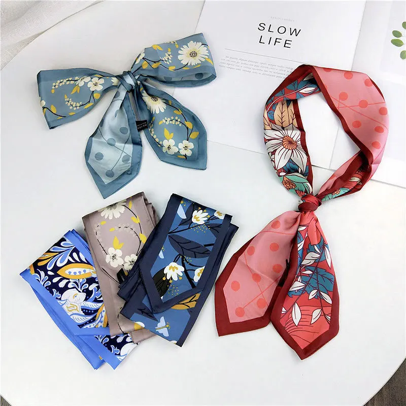 

Female Scarf Spring, Autumn and Summer Wrist Wrap Scarf , Hair Ribbon Shawl Handkerchief Bag Decor flat scarf