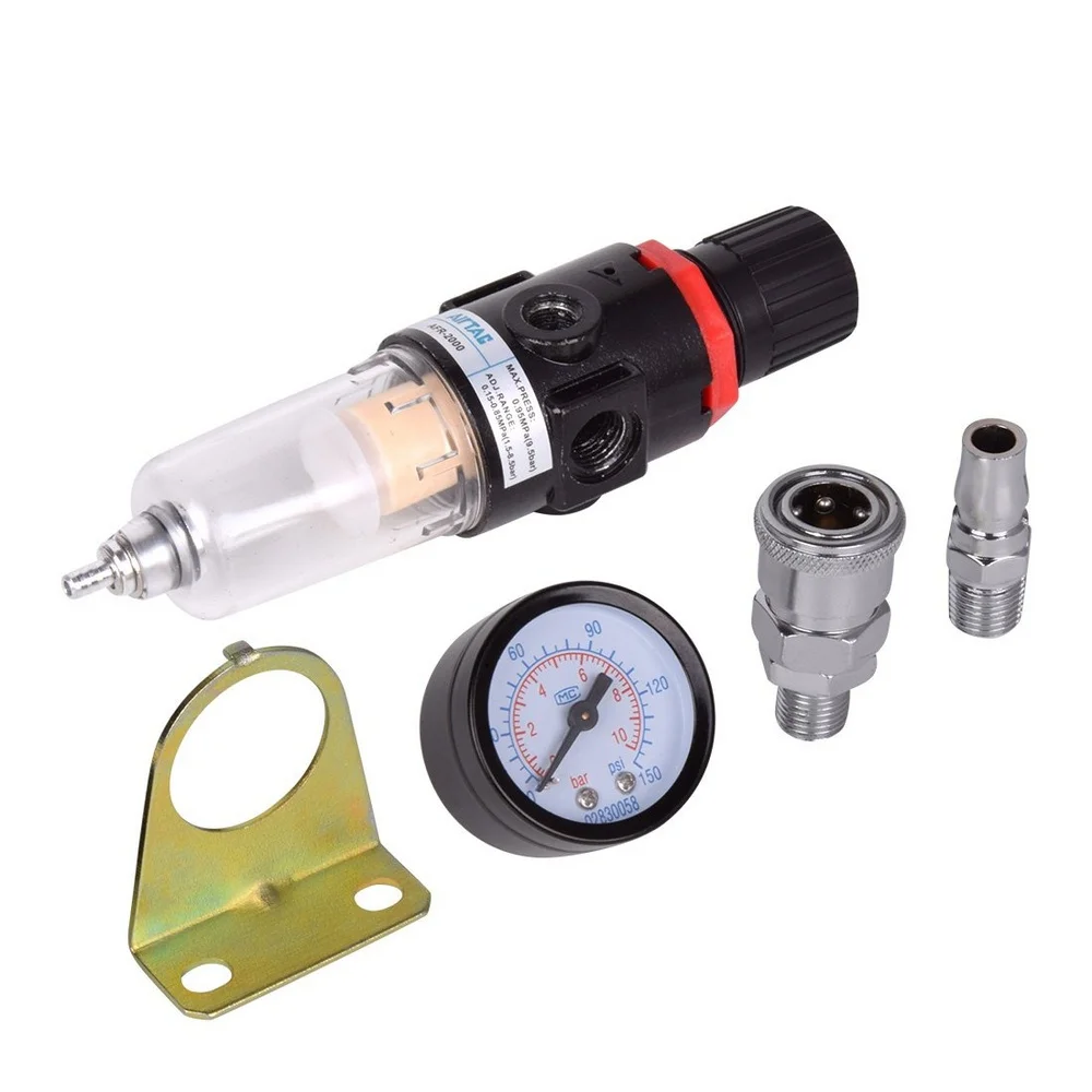 

1/4" 130PSI Air Compressor Filter 40 Micron Oil Water Separator Trap Tools Kit With Regulator Gauge Car Air Compressor Filter