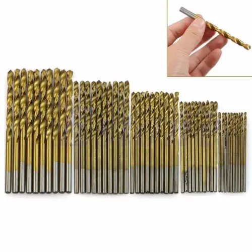 

Fixmee 50Pcs 1/1.5/2/2.5/3mm Titanium Coated HSS Drill Bit Set Tool