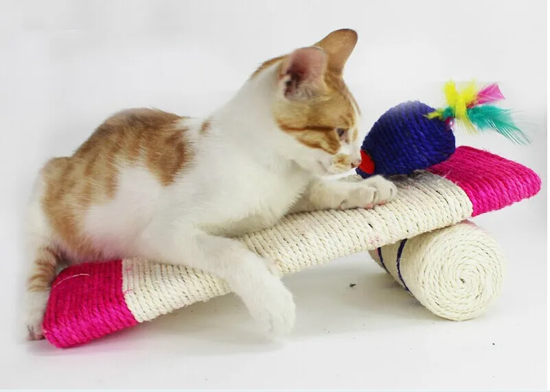 Коты сизаль Когтеточка котенок игрушка подушка с мышкой оранжевый ярко-розовый