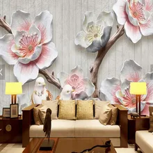 3D en relieve Rosa ciruela flor pared Mural sala de estar hogar pared decoración papel peint 3d pared papeles Vintage Floral foto papel pintado