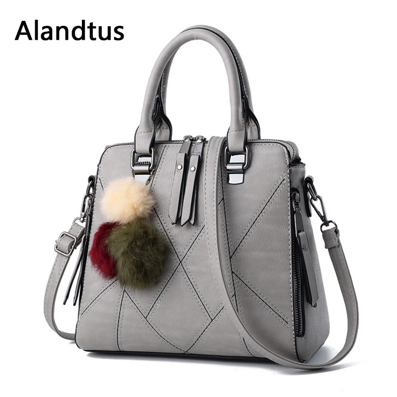 

Alandtus Women Handbags Leather Totes Bags For Women Shoulder Bag Hairball Messenger Crossbody Bag Sac A Main Bolsa Feminina