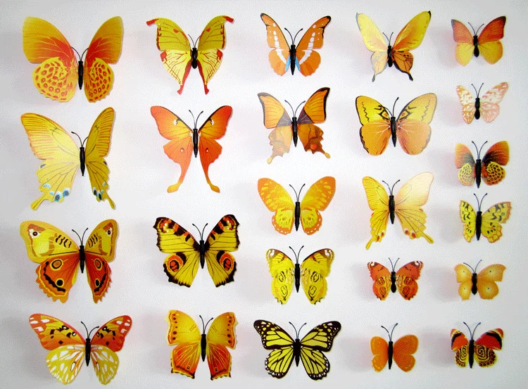 12Pcs/Set Yellow Butterfly 3D Wall Stickers For Kids Room Living Room DIY Design Wall Decals Home Decoration Accessories Y94