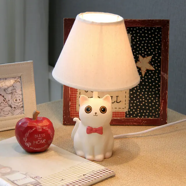 Cute Lovely Handmade Resin Cat Led E14 Table Lamp For Children Room