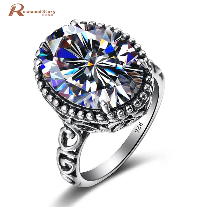 

Love Ring Valentine's Day Gift Women Big Oval Egg Shape 925 Silver Wedding Large Color Ring White Cubic Zirconia Retro Delicate