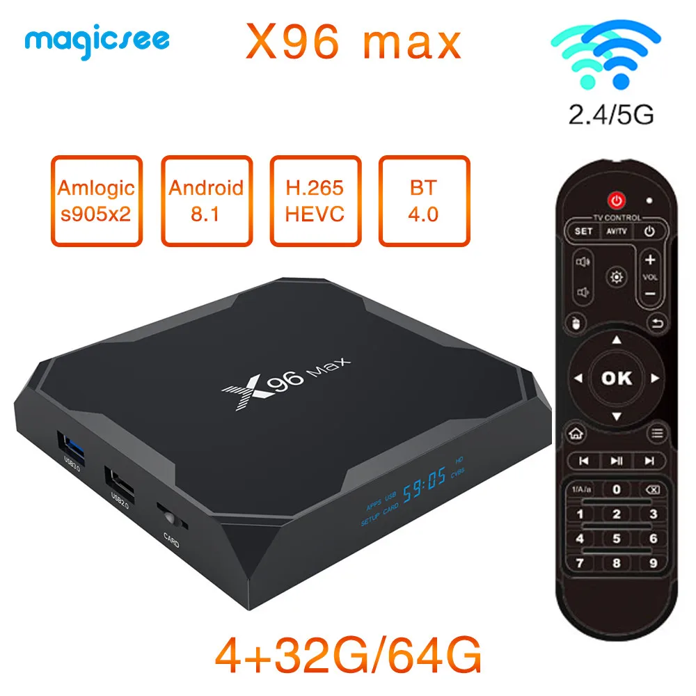 ТВ-приставка Magicsee X96MAX Amlogic S905X2 Android 8,1 4 Гб 64 Гб четырехъядерный 2,4G& 5 ГГц Wifi 1000M 4K медиаплеер смарт-приставка