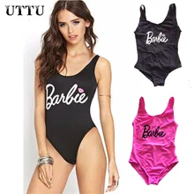 2016 Sexy Barbie Letter Print One-Piece Swimsuit Bathing Suit Women Backless Monokini Bodysuit Cut Out Swimwear Beach Swim Suits