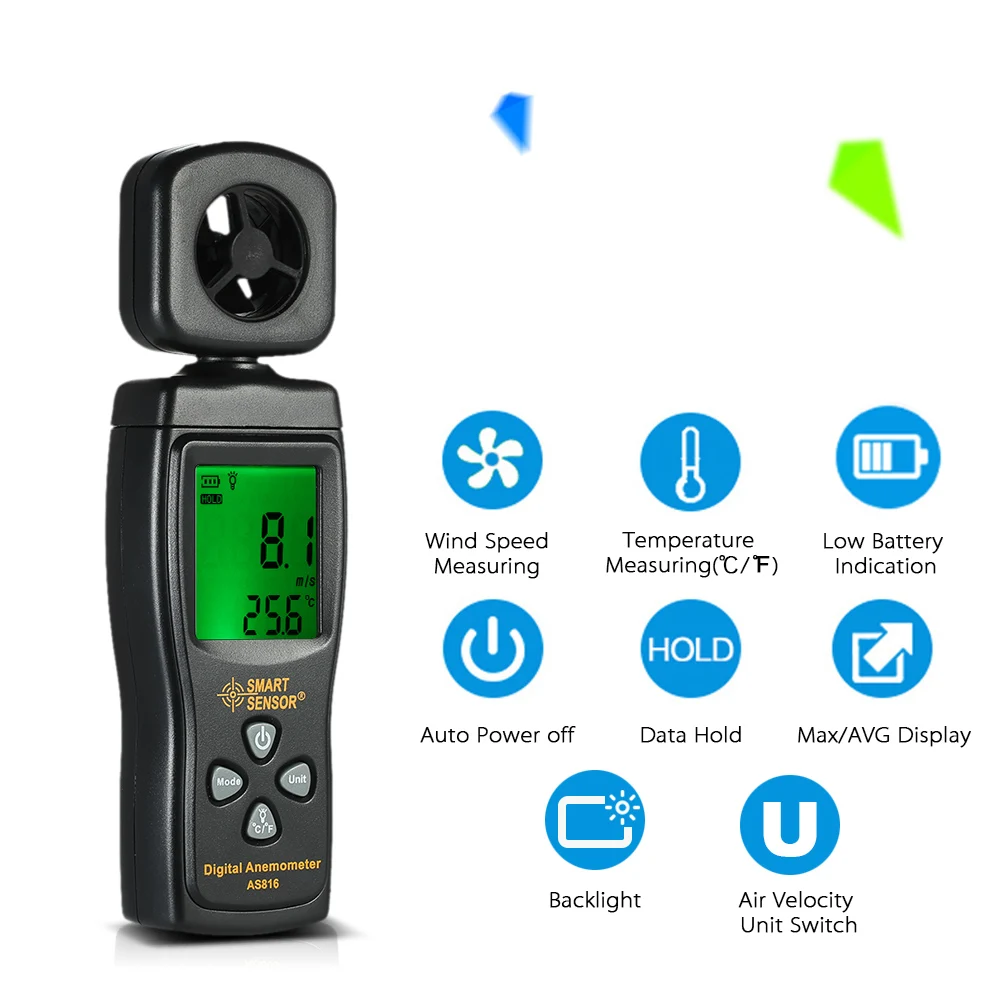 

LCD Digital Mini Anemometer Multifunctional Wind Speed Meter diagnostic-tool Air Velocity Temperature Measuring with Backlight