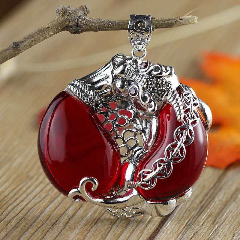

The character of silver new listing S925 ladies atmosphere folk style red corundum pendant purse money brave move