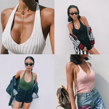 

Hirigin Summer Women Sexy Skinny V Neck Sleeveless Halter Tops Beach Vest Blouse 5 colors