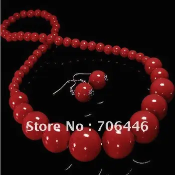 

High Quality Red Graduated Acrylic Bead Beaded Choker Necklace and Earrings Set