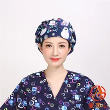 Шапка из хлопка с принтом ДЛЯ операционного зала, женская шапка для медсестры, длинный шарф для волос, Рабочая кепка