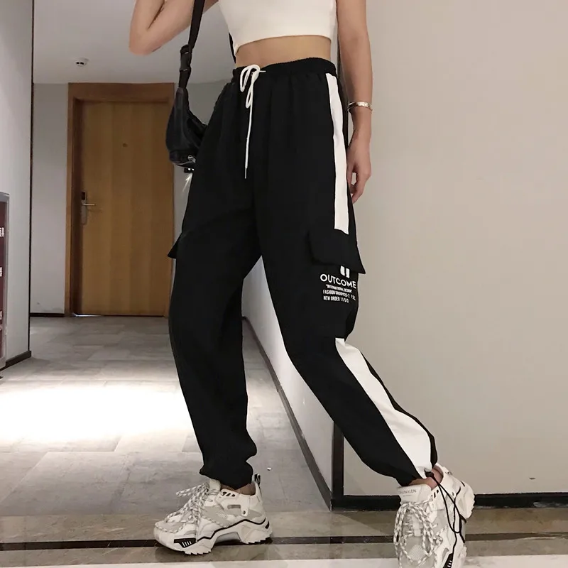 Najtaniej Gorąca duże kieszenie Cargo spodnie damskie wysokiej talii luźne Streetwear spodnie Baggy taktyczne spodni hip hop 2019 nowe spodnie biegaczy