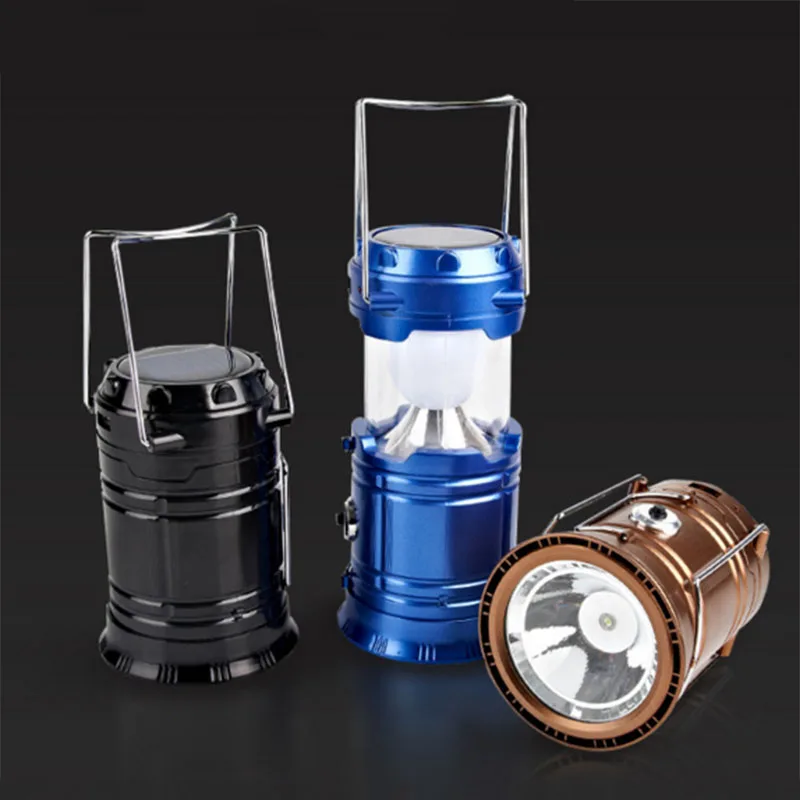 Camping Lantern LED Solar Rechargeable Camp Portable Flashlight Emergency Light Power Bank for Android Cell Phone