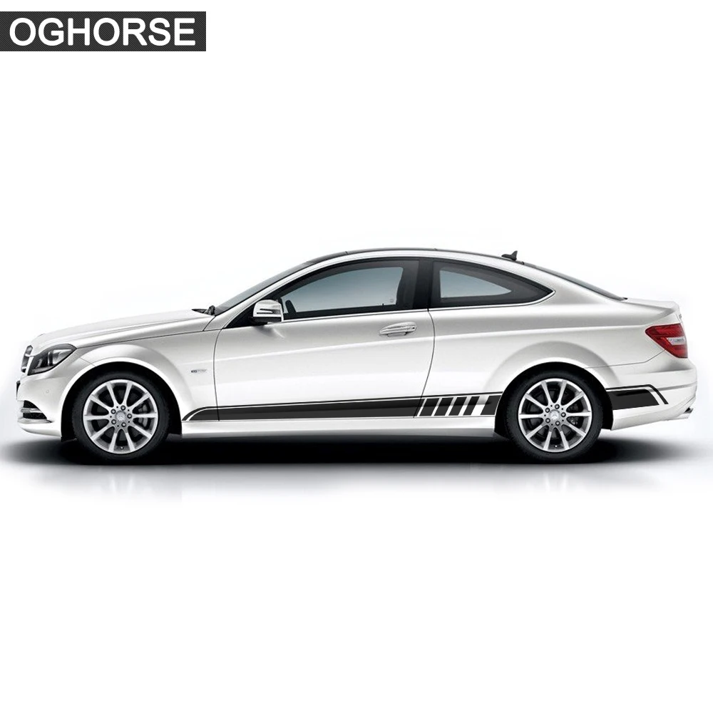 Racing Sport Door Side Stripes Skirt Vinyl Decal Sticker for Mercedes Benz C class W204 Coupe C63 C180 C200 C300 AMG Accessories