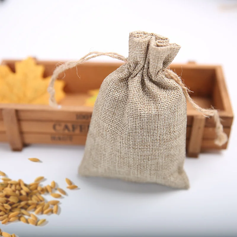 

10 * 15Cm festive linen gift bag Christmas wedding candy drawstring packaging bag imitation hemp bundle pocket 20Pcs pumping
