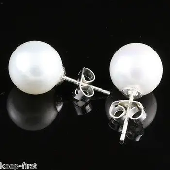 

Free shipping new 12mm Sterling Silver Saltwater White Shell Pearl Stud Earrings AAA
