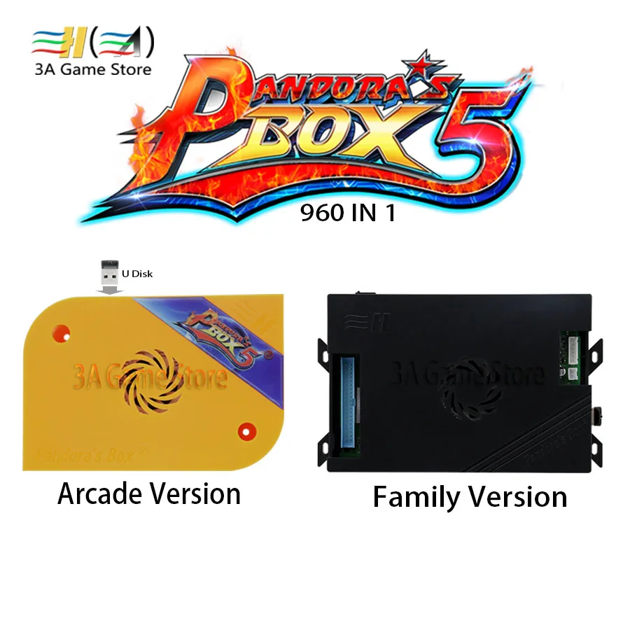 

Pandora's Box 5 Arcade Version And Family Version Game Video Output HDMI 720P VGA 2G RAM / 8G USB disk Supports up to 960 games