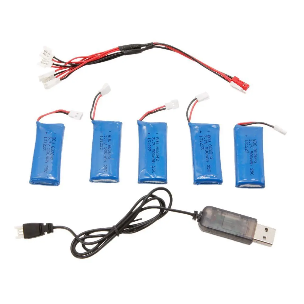 

5 pcs 3.7V 500mAh 25C Battery with USB Charger for Hubsan H107 H107L H107D / JXD385 / UDI U816 / U816A/ /CG022/ CG032/JJRC H31