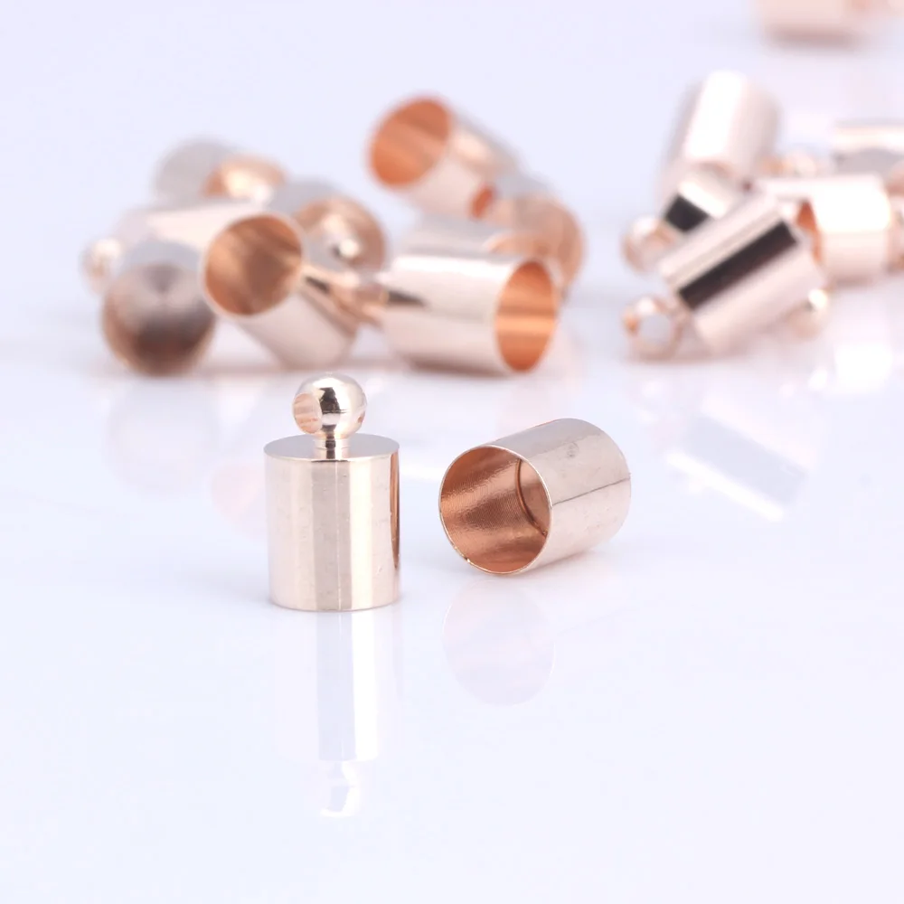 

Rose gold 6mm 24pcs/lot Copper products use 5.5mm Round Leather Cord Clasps Hooks End Caps DIY Jewelry making Olingart