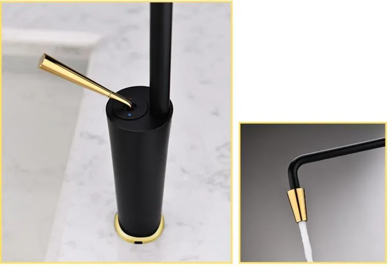 Новое поступление щеточный Золотой/черный смеситель для ванной комнаты с одной ручкой смеситель на бортике кран горячей и холодной воды кран для раковины
