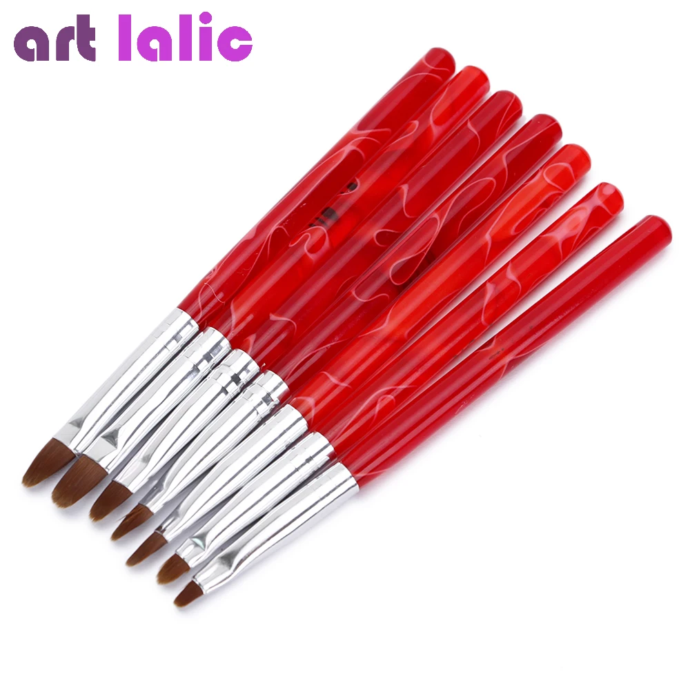  7 Pcs Nail art French Manicure UV Gel Sable Brush Set Sizes Painting Drawing Brushes Pens