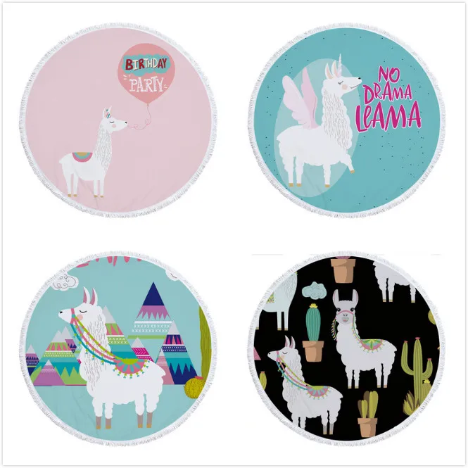 Cute Pink Alpaca Flower Swim Absorbent Large Round Microfiber Beach Towels Blanket Bath Towels For Adults Serviette De Plage In Bath Towels From Home