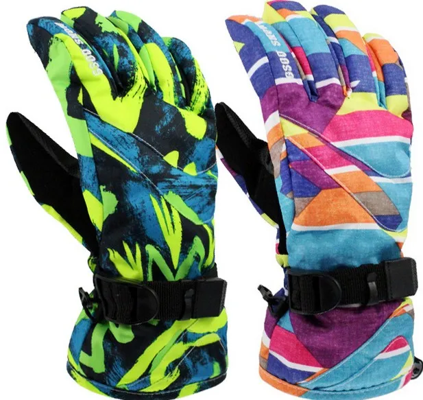 

8-14 years old children green ski gloves teenager blue skateboarding skiing gloves big child's winter outdoor warm sports gloves
