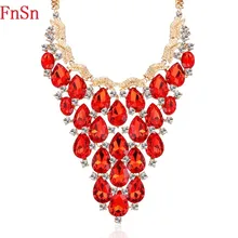 FnSn, новинка, золотые чокеры, Кристальное массивное ожерелье с подвеской, для женщин, для свадьбы, вечеринки, стразы, воротник, капля воды, ювелирное изделие, Parure N153
