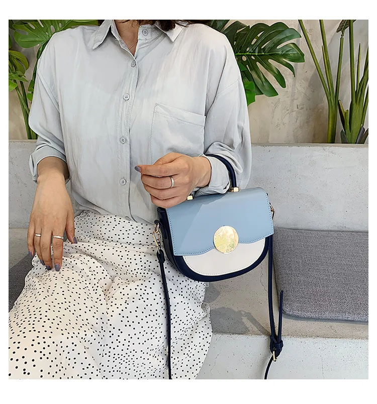 New Hot Small Fresh Saddle Bag Fashion Handbag Creative Contrast Color Shoulder Bag Women's Temperament Messenger Bag