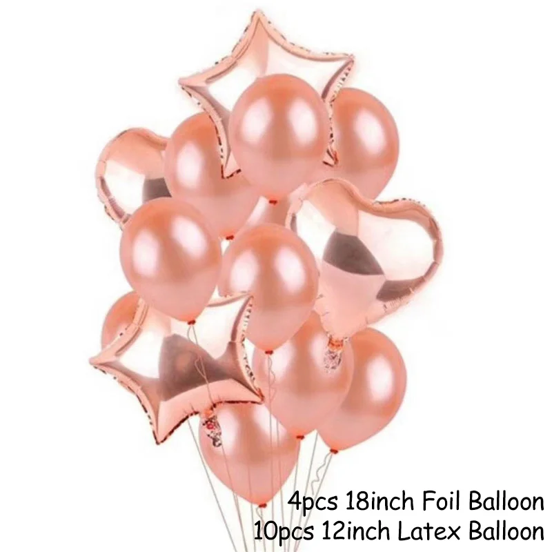 14Pcs Balloons 1 14 шт Золотое сердце звезда воздушный шар "Конфетти" с днем рождения металлические хромированные шары детский душ свадебный Декор баллоны с гелием - Цвет: 14Pcs Balloons 1