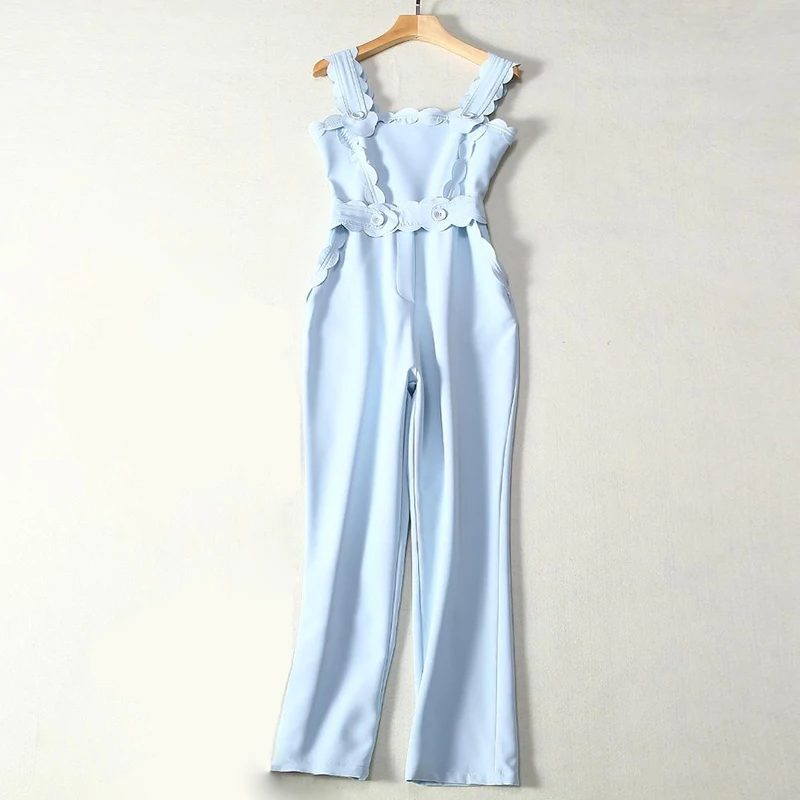 

Red RoosaRosee 2019 Summer Runway Designer Playsuits Women's Sexy Square Collar Zipper Sleeveless Strap Button Fashion Jumpsuits