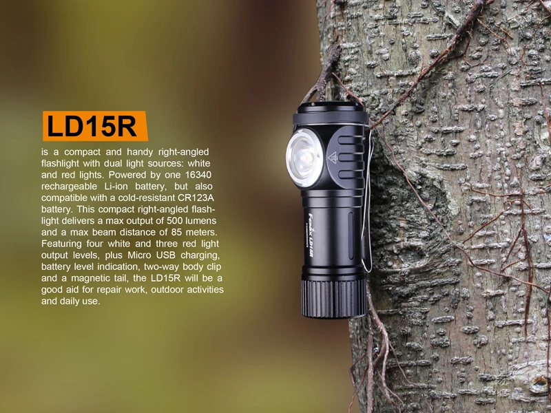 Новое поступление Fenix LD15R Cree XP-G3 светодиодный 500 люмен Портативный Micro-USB Перезаряжаемый правый светодиодный фонарик с литий-ионной батареей