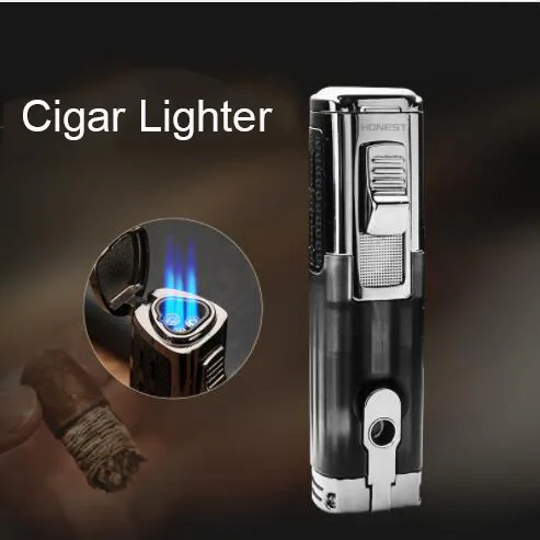 

Honest three direct blue jet flames lighter with sharp cigar drill multifunction cigarette gas inflatable lighter gift package