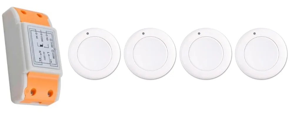 

New AC 220 V 1CH Wireless Remote Control Switch System Receiver & 4*White wall Panel Sticky Remote