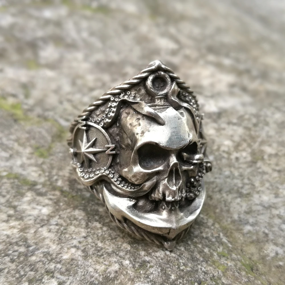 

EYHIMD Pirate Anchor Compass Biker Rings Men's Gothic Skull Stainless Steel Ring Punk Rock Jewelry