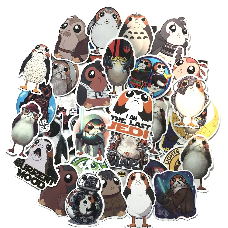 

40pcs Star Wars Porg cartoon toys pasters fans decals scrapbooking diy stickers decorations waterproof cartoon accessories gifts