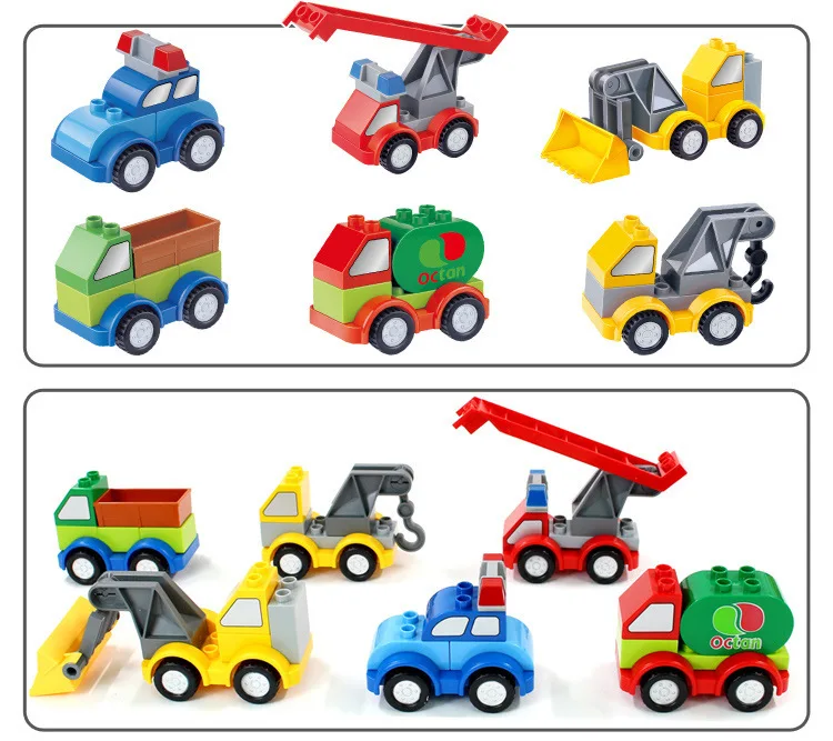 6 Cars Large Building Block compatible Duplo Vehicle Classic Piece Big