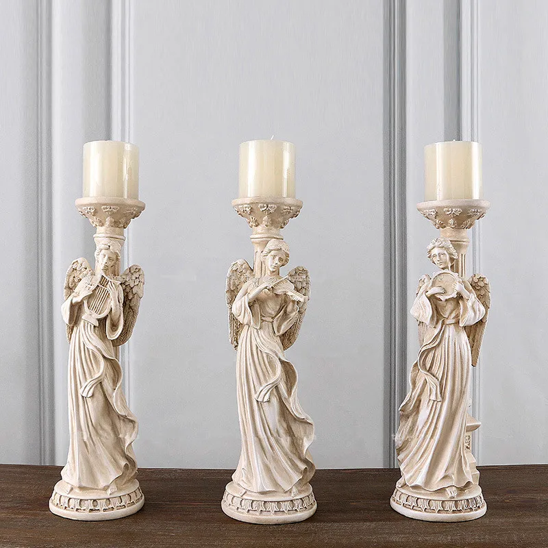 

Retro Candlestick Chart Figurines Angel Art Sculpture Resin Art&Craft Home Decoration Accessories Gift 3Pcs/set R820