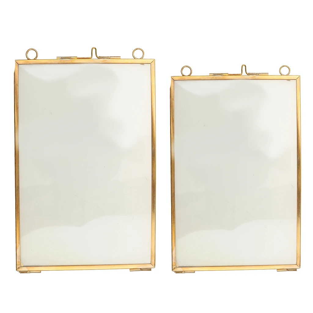 

Pieces of 2 Antique Brass Hanging Glass Float Portrait Photo Frames 5x7 inch+4x6 inch