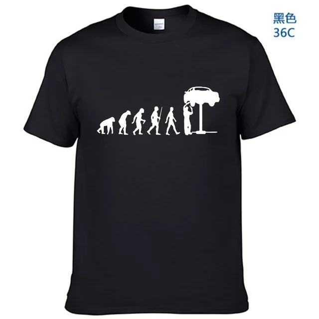 Летний стиль Эволюция авто механик футболка с изображением автомобиля Топы Забавный подарок футболка для мужчин - Цвет: Black