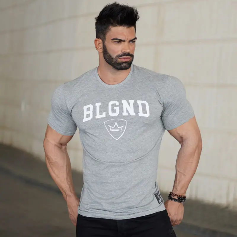 

Summer New mens Brand cotton t shirt Fitness bodybuilding Short sleeve t- shirts gyms workout Slim male Casual tee tops clothing