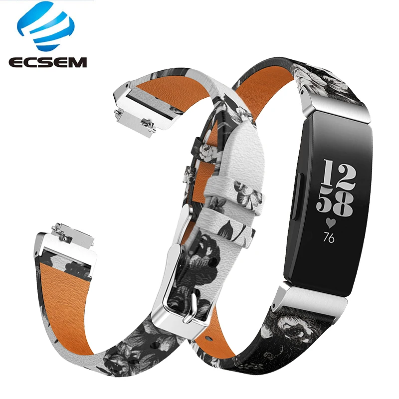 

ECSEM wrist strap for Fitbit inspire HR Fitness Tracker watch accessories leather wristband Printed strap for fitbit inspire
