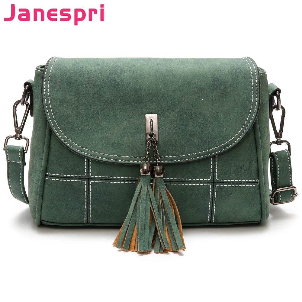 

JANESPRI Brand Women Messenger Bag Crossbody Bag Tassel Shoulder Bags Female Designer Handbags Women Bags with Thread 3 Colors
