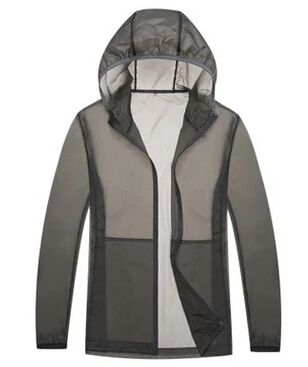 Facecozy, летние мужские и женские уличные быстросохнущие рубашки в охотничьем стиле, дышащие прозрачные пальто с капюшоном для кемпинга и пешего туризма - Цвет: gray