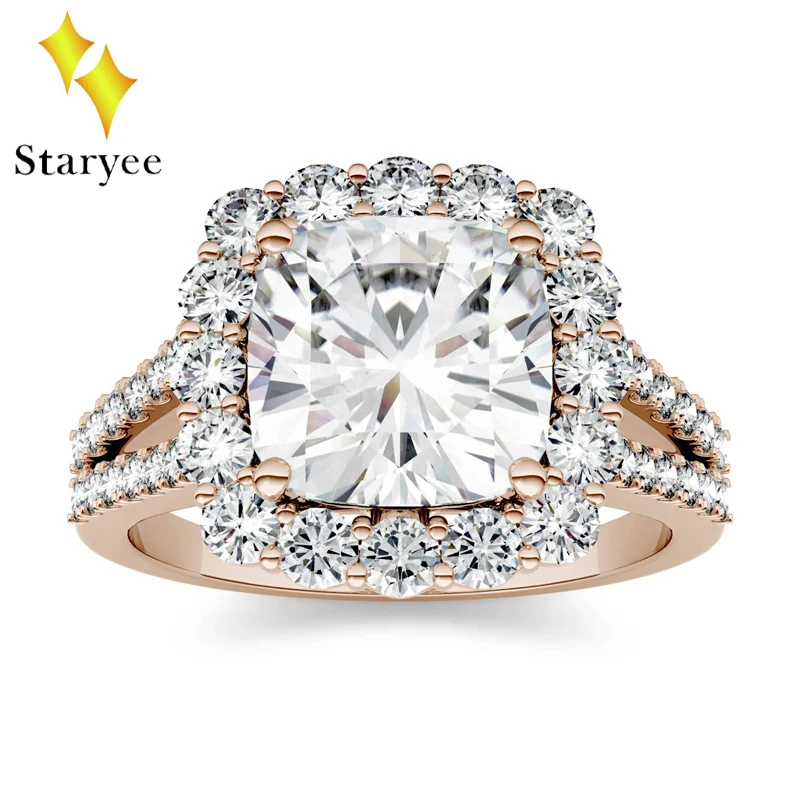 

Test Positive 18k Solid Rose Gold Moissanite Diamond Rings Brilliant Halo Simulated Diamond Ring For Women Engagement Wedding