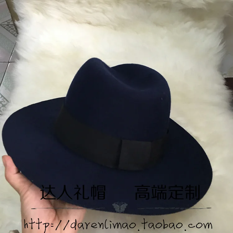 Модная фетра m Темно синяя шерсть tyranids fedoras черная лента женская шляпа|female hat|fedora