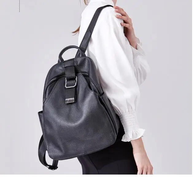 Натуральная кожа черный мягкий коровья кожа большой емкости рюкзак школьная сумка
