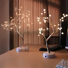 Светодиодный светильник в виде дерева, настольная лампа, прикроватный ночник для спальни, свадьбы, рождественской вечеринки, украшение, USB и батарея, медь, 2 способа питания